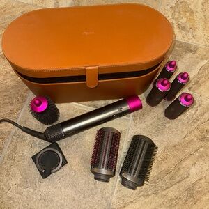 Dyson Hair Styling Set with Pink Accents and Orange Case